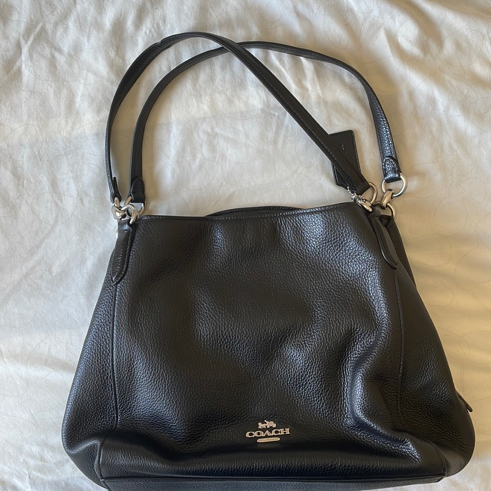 Coach black with silver two strap shoulder bag